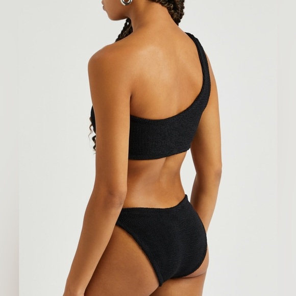 Hunza G Black Bikini SET Nancy One Shoulder Size Crinkle Stretchy Swimsuit Rare - Picture 6 of 12